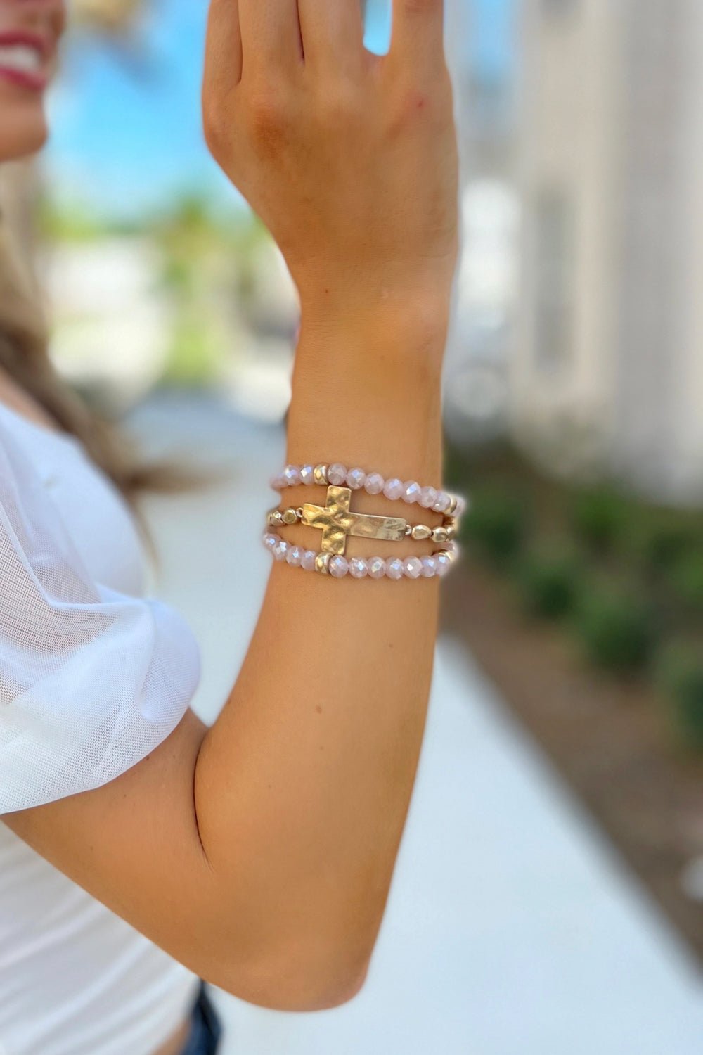 Multi Beads Cross Bracelet - Pink | Makk Fashions