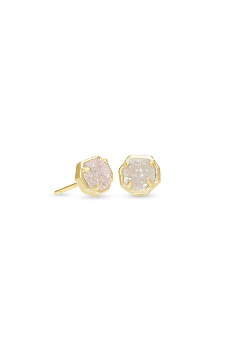 Kendra Scott: Nola Gold Stud Earrings - Iridescent Drusy | Makk Fashions