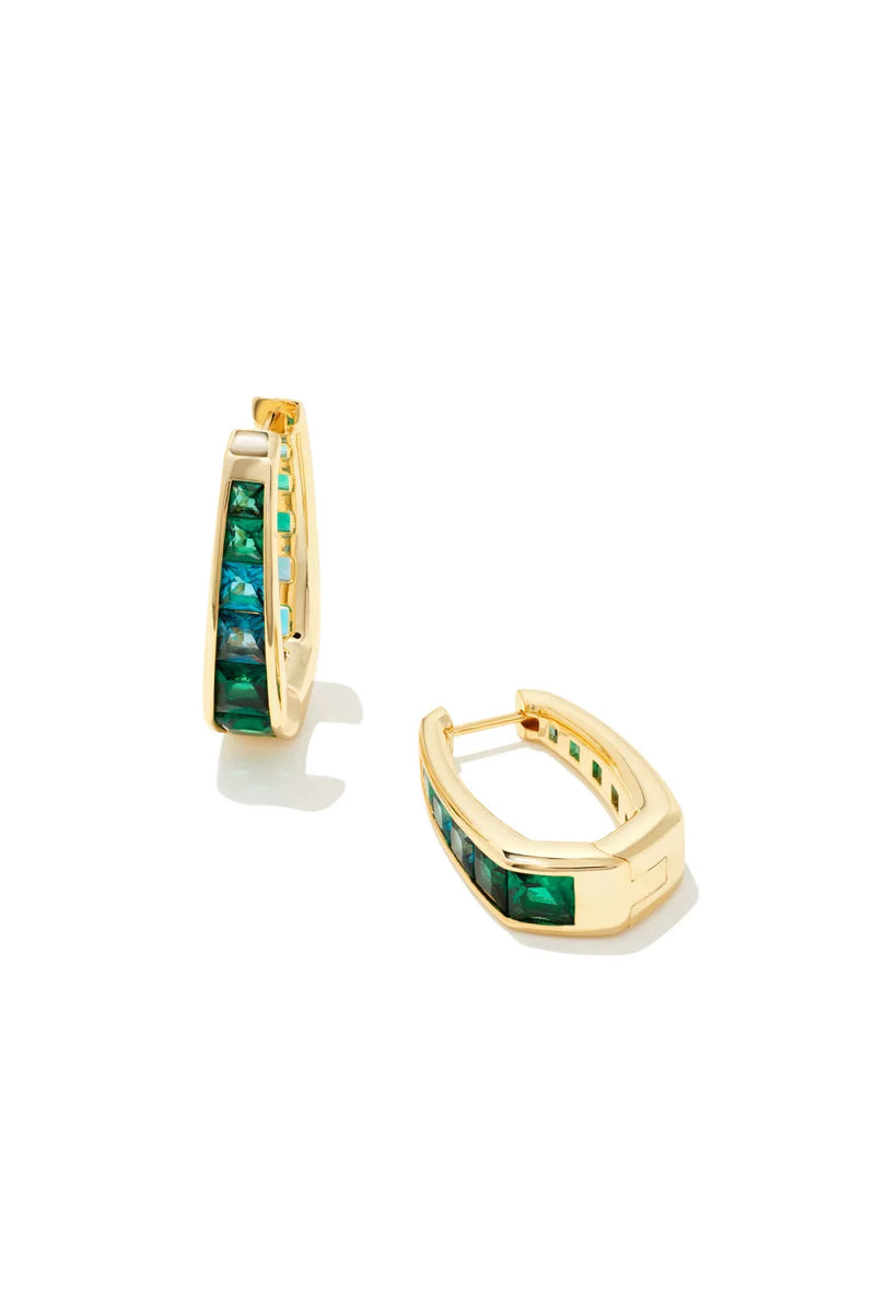 Kendra Scott: Parker Gold Hoop Earrings - Emerald Mix | Makk Fashions