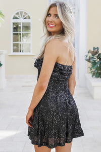 Party With Me Sequin Ruffled Dress - Black | Makk Fashions