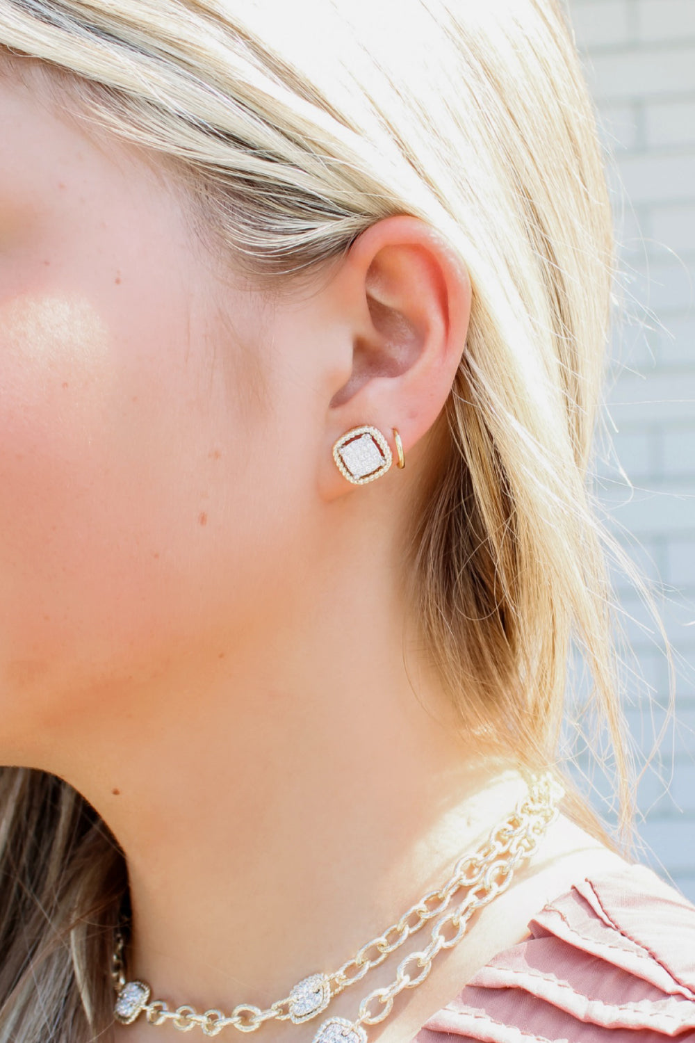 Pave Square Earrings - Gold | Makk Fashions