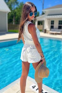 Pool Days Ahead Terry Cloth Dolphin Shorts - White | Makk Fashions