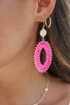 Raffia Wrapped Oval Earrings - Hot Pink | Makk Fashions