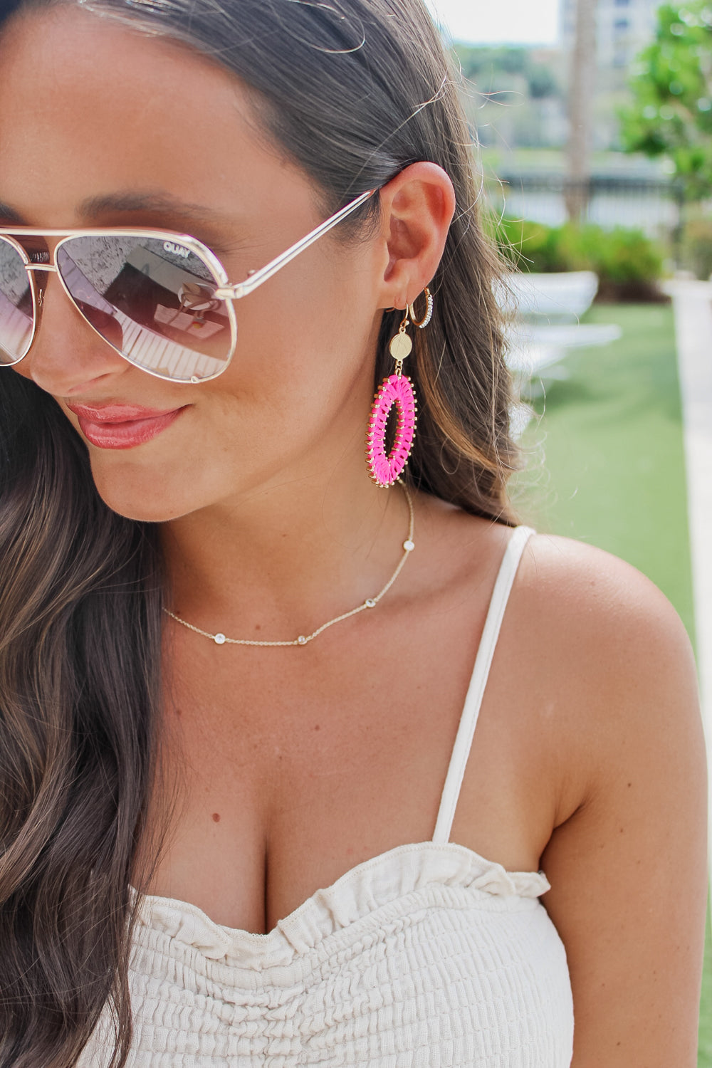 Raffia Wrapped Oval Earrings - Hot Pink | Makk Fashions