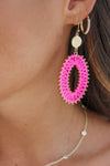 Raffia Wrapped Oval Earrings - Hot Pink | Makk Fashions