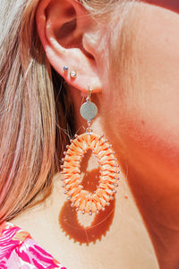 Raffia Wrapped Oval Earrings - Orange | Makk Fashions