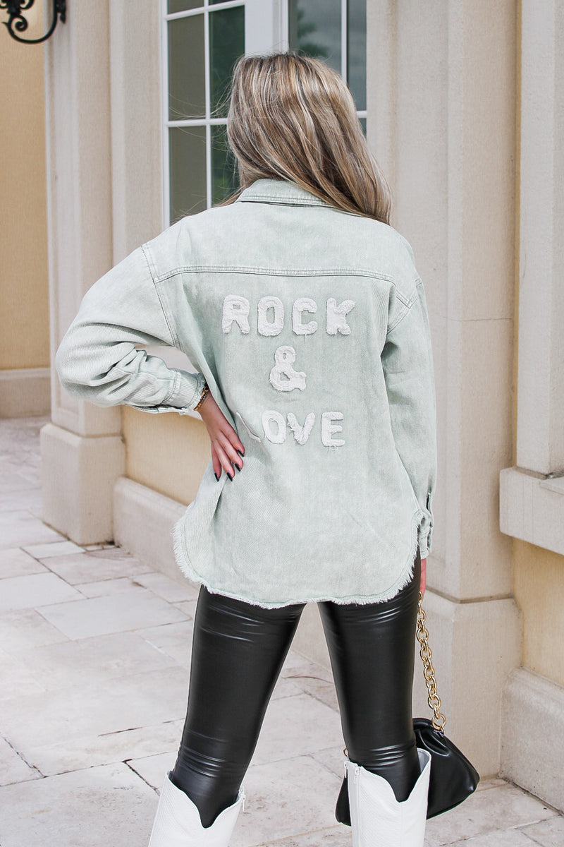"Rock & Love" Garment Washed Twill Jacket - Olive | Makk Fashions