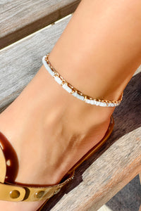 Rubber Bead & Chain Anklet - Gray | Makk Fashions