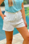Sandy Shores Linen Paper Bag Shorts - Ivory | Makk Fashions