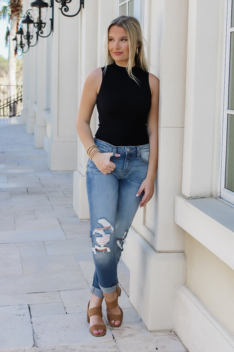 Seamless Mock Neck Top - Black | Makk Fashions