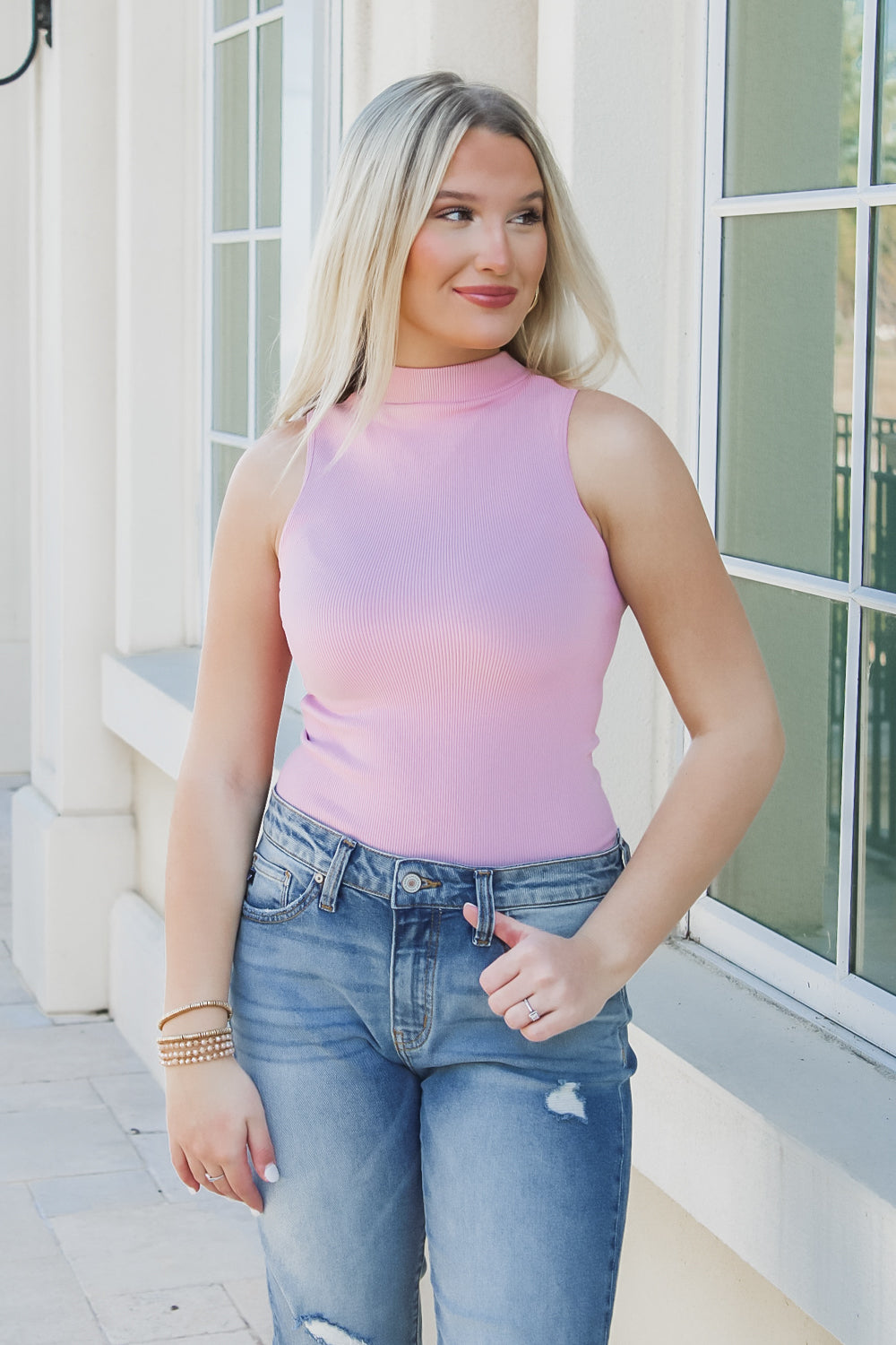 Seamless Mock Neck Top - Dusty Rose | Makk Fashions