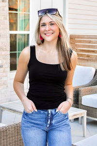 Simple Times Square Neck Long Tank Top - Black | Makk Fashions