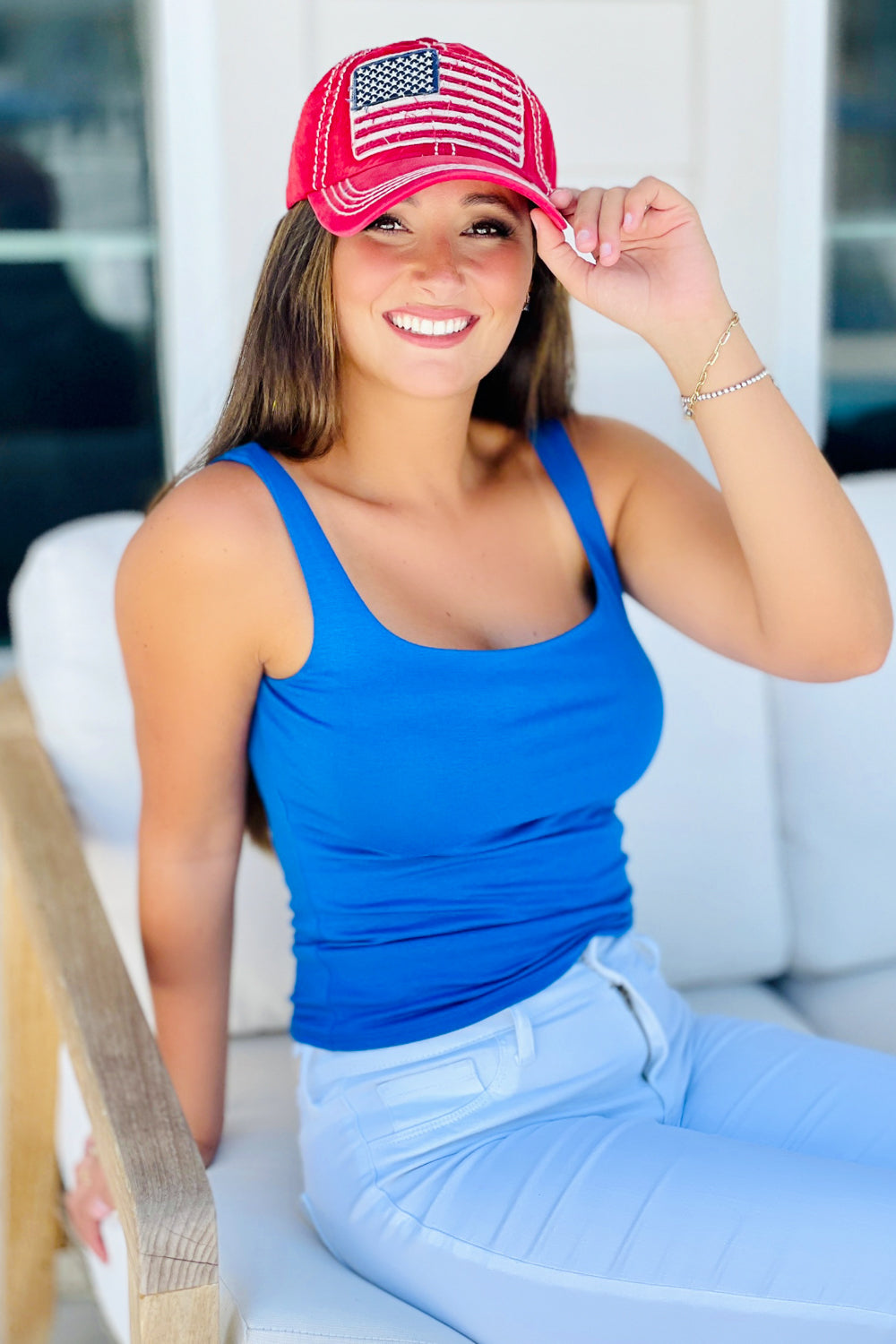 Simple Times Square Neck Tank Top -  Electric Blue | Makk Fashions