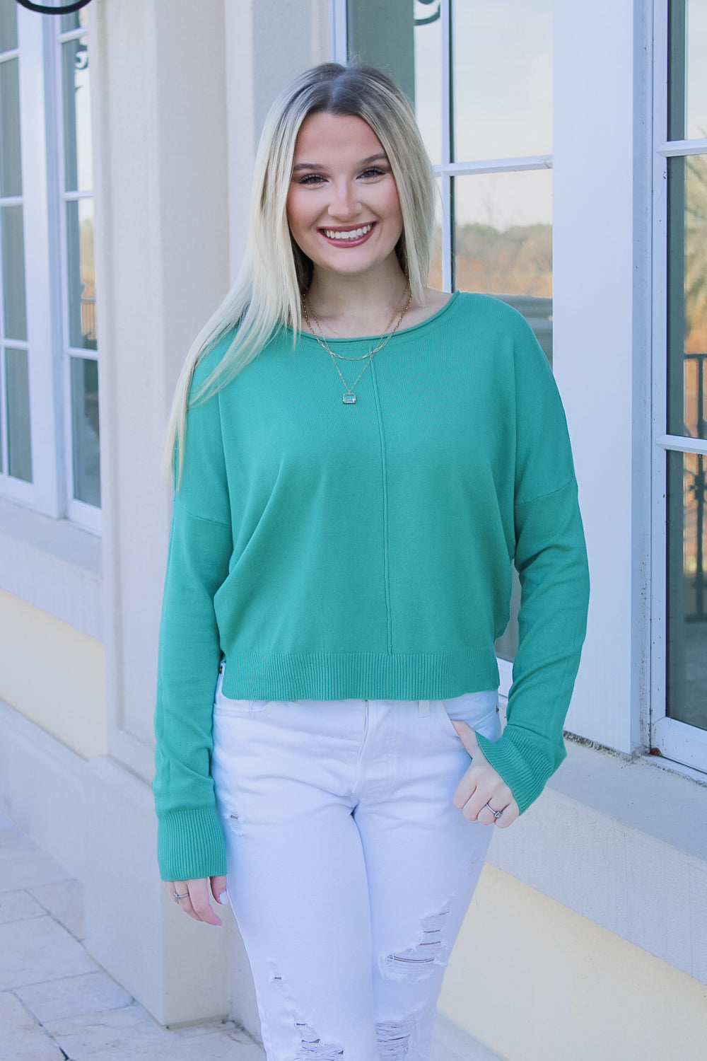 Simply Soft Round Neck Sweater - Emerald | Makk Fashions