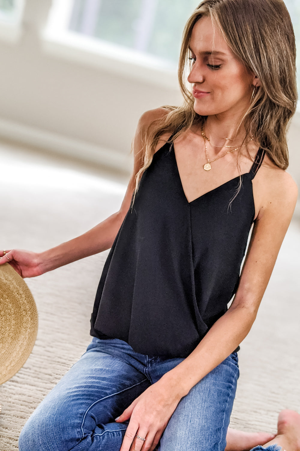 Soarin' Skies Surplice Tank Top - Black