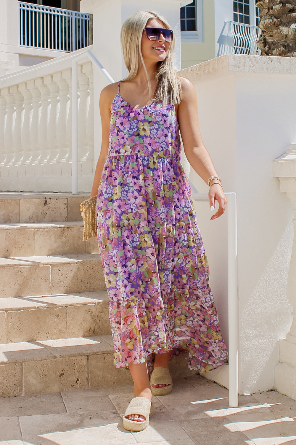 Spring Days Floral Ruffle Tiered Maxi Dress - Lavender | Makk Fashions