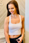 Square Neck Ribbed Racerback Crop Top - White