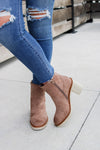 The Ashlee Suede Block Heel Booties - Taupe | Makk Fashions