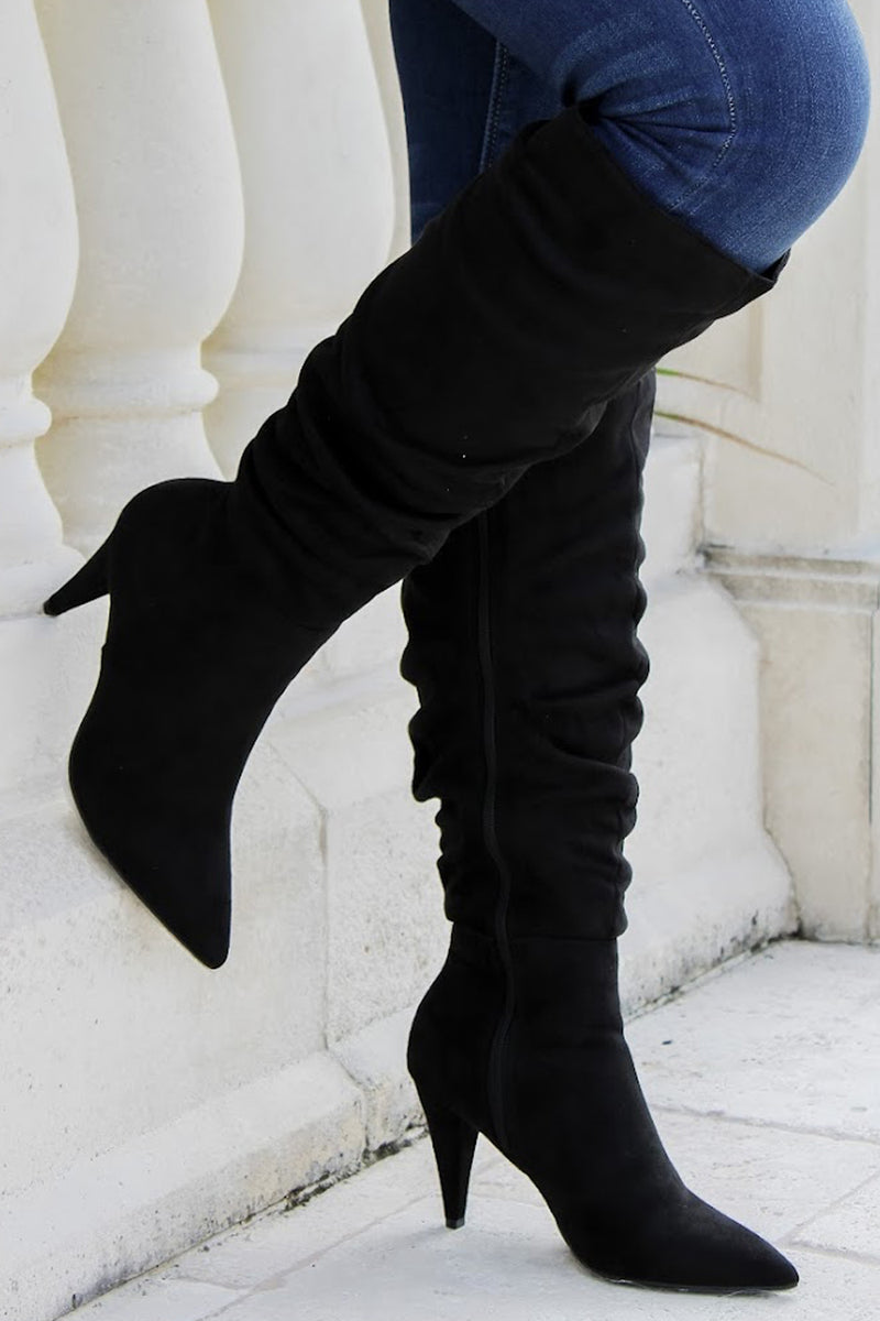 The Kaylee Tall Suede Boots - Black | Makk Fashions