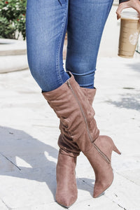 The Kaylee Tall Suede Boots - Taupe | Makk Fashions