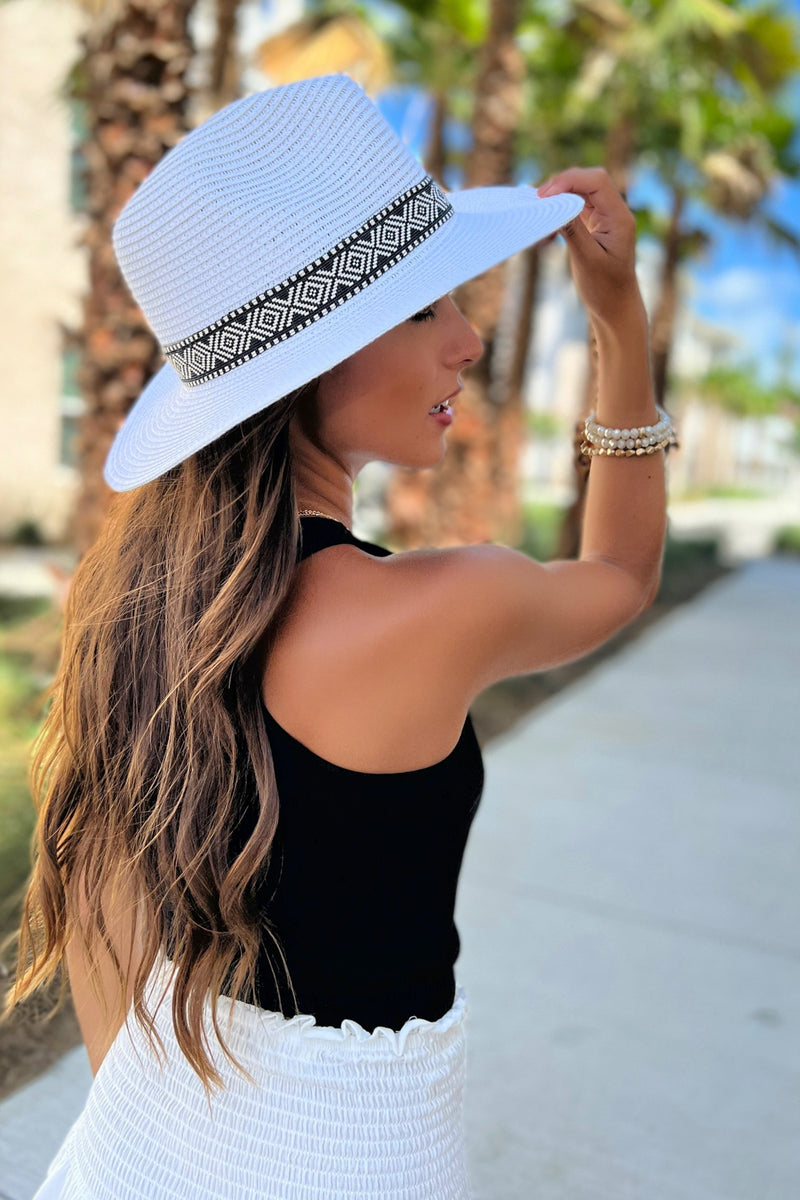 The Melanie Aztec Straw Hat - White | Makk Fashions