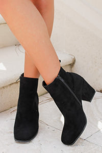 The Samantha Square Toe Suede Booties - Black | Makk Fashions