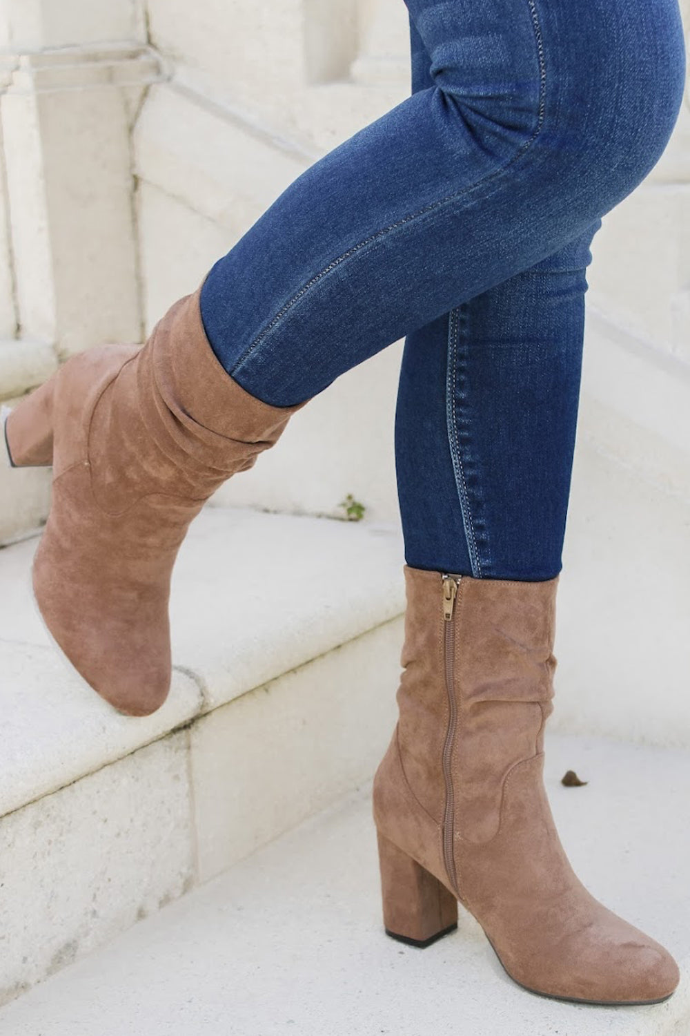 The Suzanna Slouchy Suede Booties - Taupe | Makk Fashions