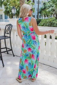 Time For Adventure Tropical Maxi Dress - Jade/Orange | Makk Fashions