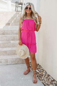 Tropical Dreams Gauzy Strapless Dress - Pink | Makk Fashions