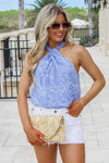 Tropical Perfection Twisted Neck Crop Top - Blue | Makk Fashions