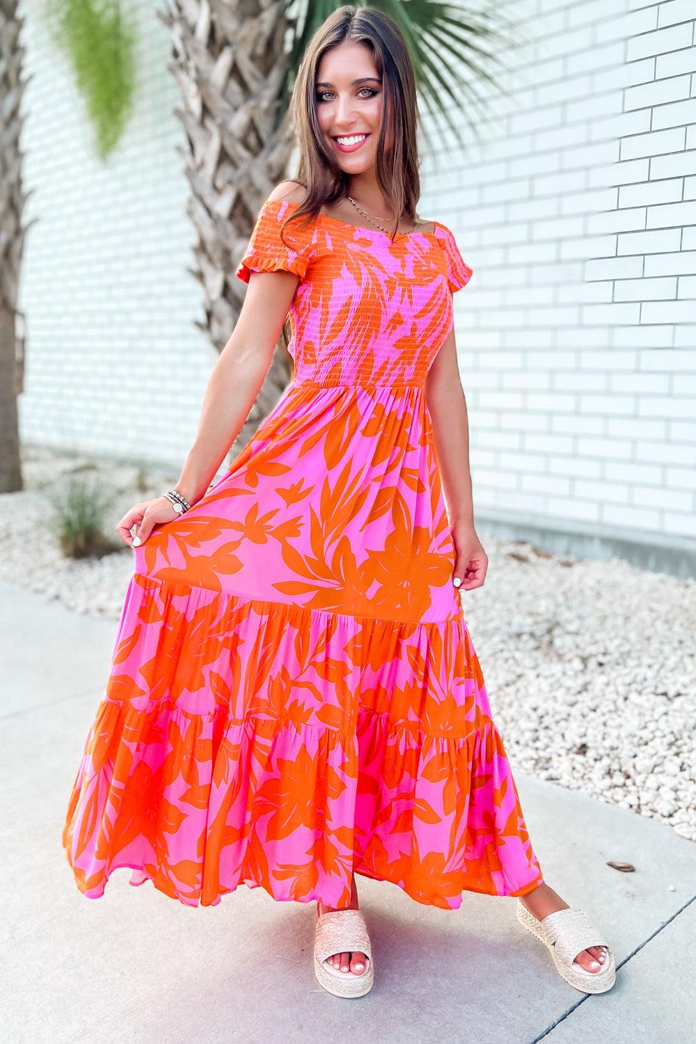 Pink and orange maxi dress Clearance