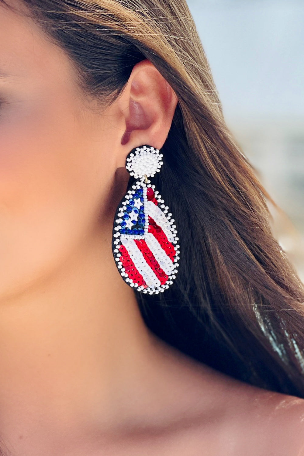USA Flag Teardrop Earrings - Red/White/Blue | Makk Fashions