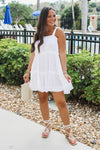 Under the Sun Gauzy Ruffle Tiered Dress - White | Makk Fashions