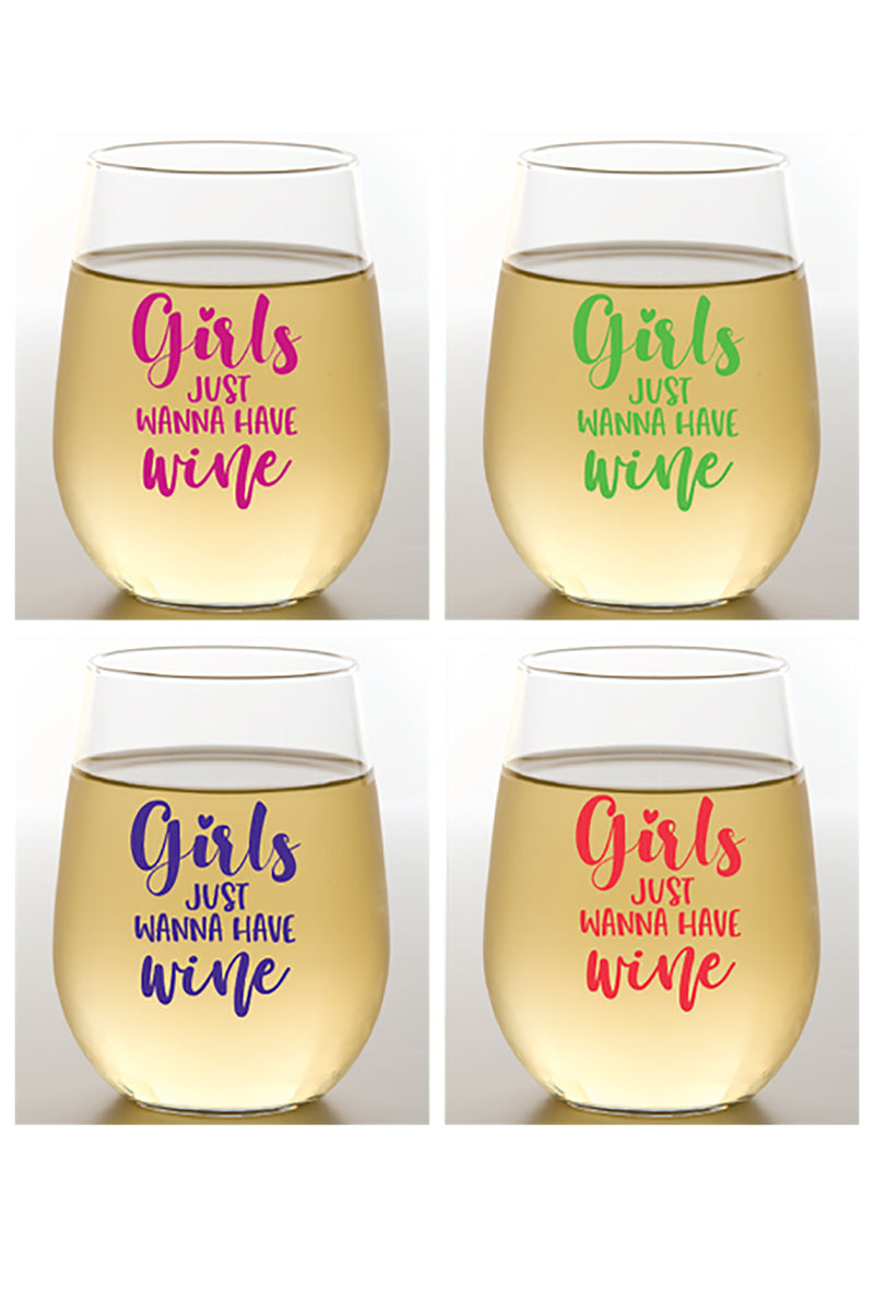 Winey Girls Shatterproof Designer Wine Glasses - 4PK