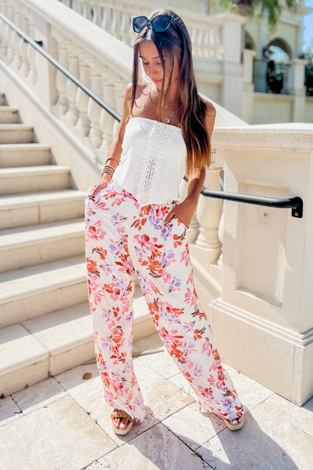 Drop Shoulder Top & Floral Print Pants PJ Set | SHEIN