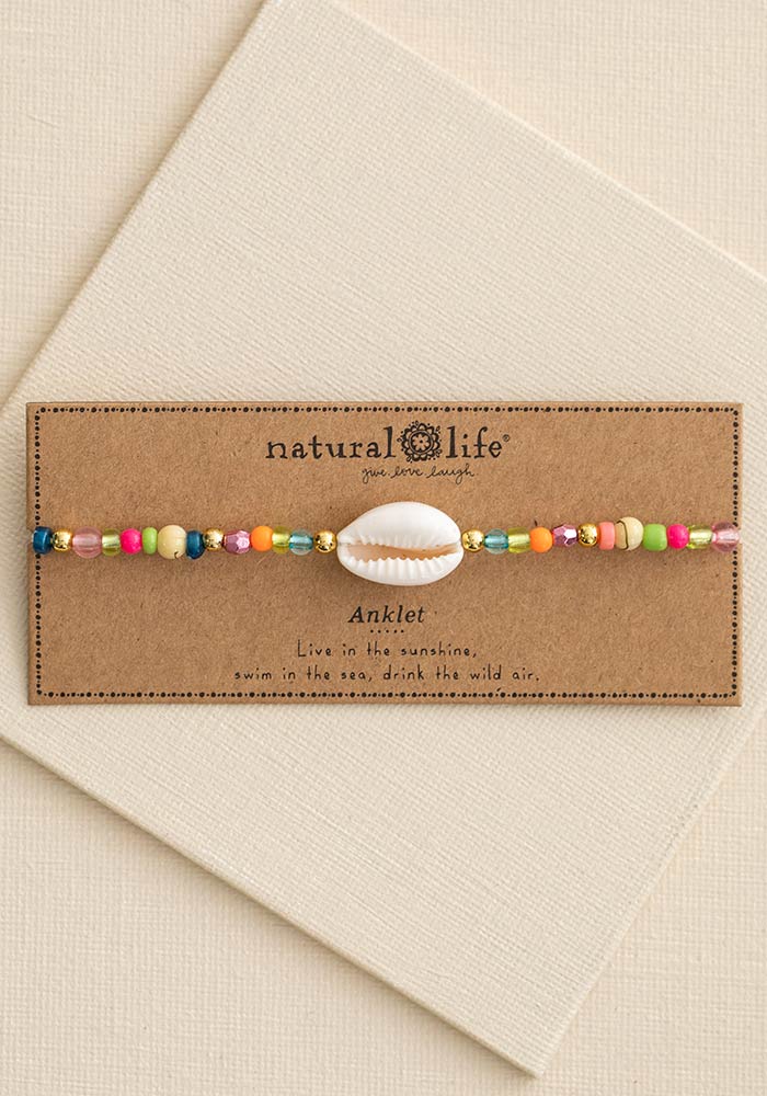 Beaded Charm Anklet Shell - Natural Life