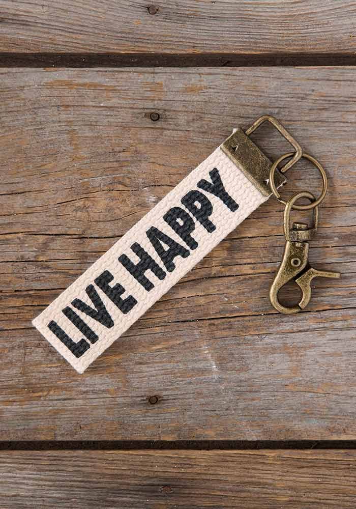Live Happy Canvas Key Fob - Natural Life